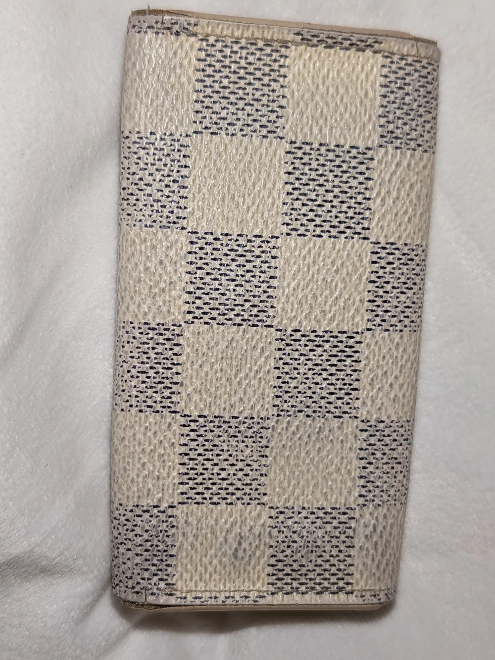 Louis Vuitton Damier Azur Canvas Key Pouch Cream Check Fair Condition